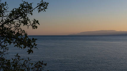 Beautiful sunset on the sea, quiet cozy evening at the seaside