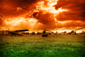 Dramatic light rays at countryside airport background hd