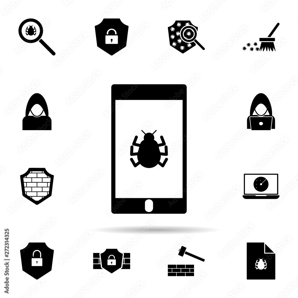 Poster virus in smart phone icon. universal set of hacker for website design and development, app developme