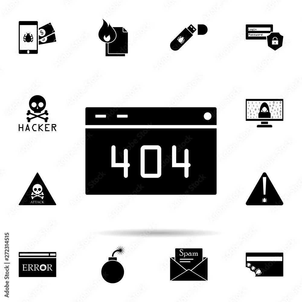 Poster error 404 icon. universal set of hacker for website design and development, app development