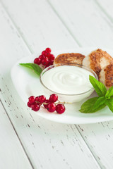 fresh homemade .cheese pancake. Yummy healthy breakfast. low-calorie dessert.