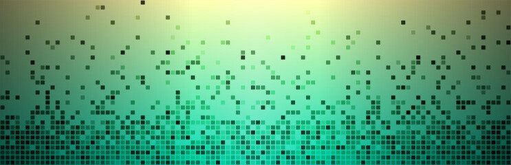 Digital pixels background. Black dots. Green gradient background. Use for decorative ornament or graphic element on digital media, website, etc. Vector illustration.