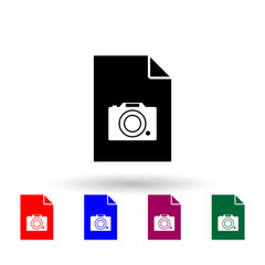 camera on document multi color icon. Elements of file and documents set. Simple icon for websites, web design, mobile app, info graphics