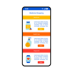 Medicine shopping smartphone interface vector template