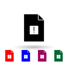 Exclamation point on document multi color icon. Elements of file and documents set. Simple icon for websites, web design, mobile app, info graphics