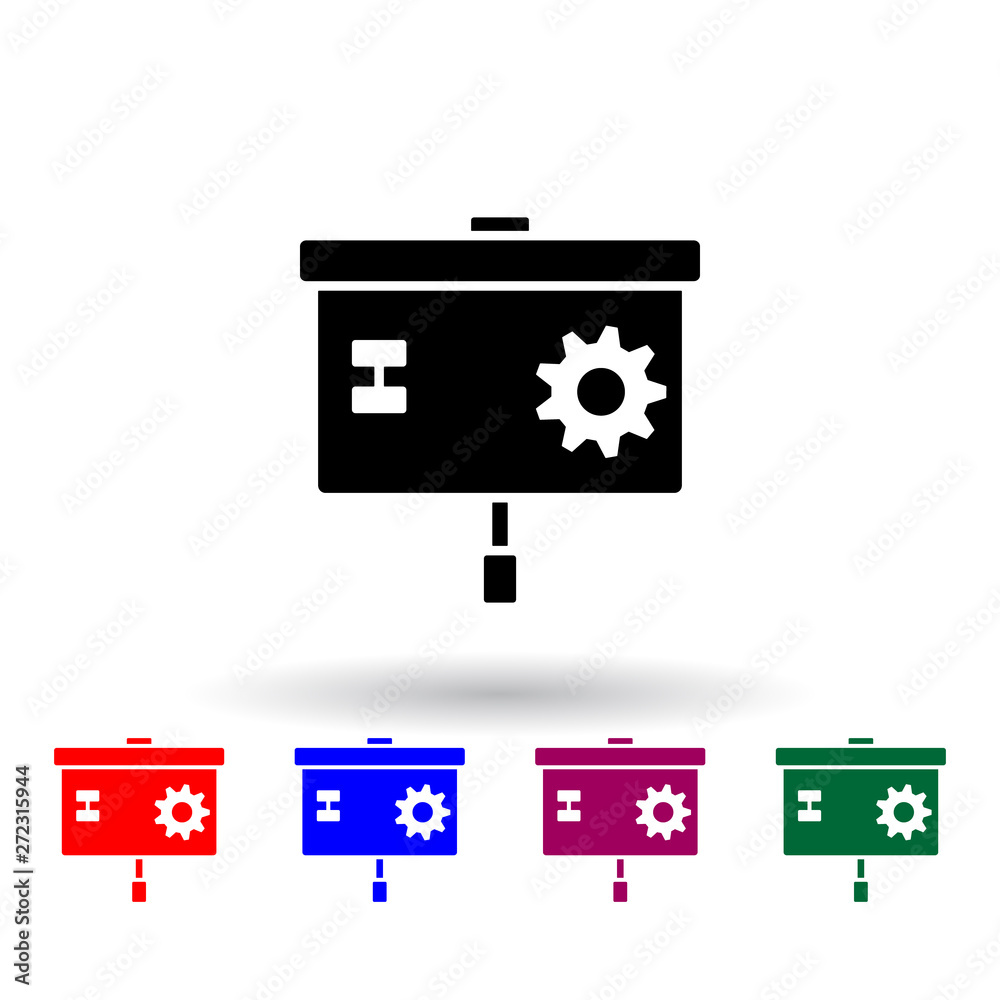 Poster presentation of the mechanism multi color icon. elements of engineering set. simple icon for website