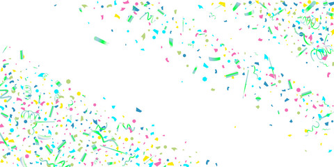 Colorful confetti on white background.