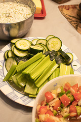 celery and cucumbers on plate for dipping in salsa or spinich dip