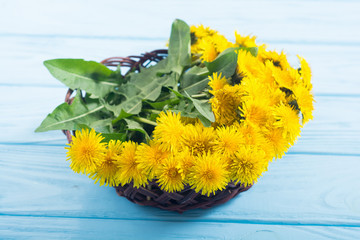Basket with yellow dandelion flower