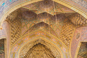 Dome in the Nasir ol Molk mosque, decorated with colored painted tiles.
