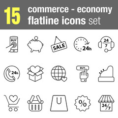 Flatline icons set Commerce and Economy