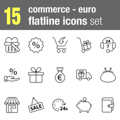 Flatline icons set Commerce and Economy