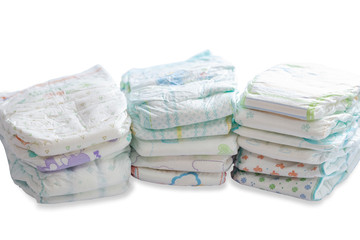 Stack of different disposable diapers