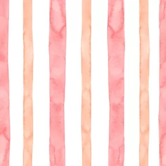 Wallpaper murals Vertical stripes Delicate watercolor seamless pattern with light orange and pink vertical strips and lines on white background. Striped decorative print in vintage style.