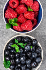 Fresh summer berries such as blueberries, raspberries, top view