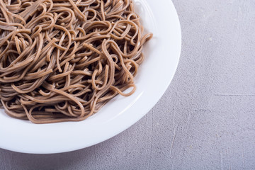 Japanese soba noodles on a plate