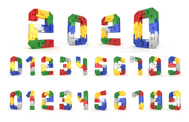 Colorful Number block brick type Perspective font 3d Rendering on white background