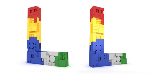 Colorful Alphabet block brick type Perspective font 3d Rendering on white background