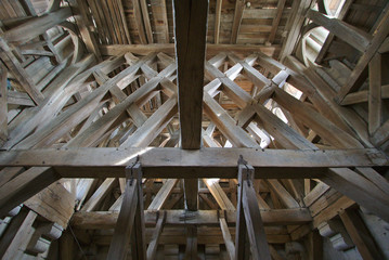 Fototapeta na wymiar Cathedral oak wood frame work