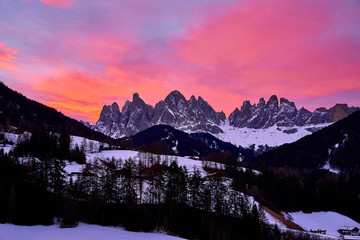 sunset on puez odle national park, dolomites, italy