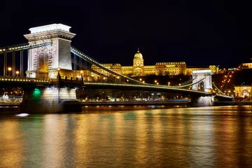 szechenyi chain bridge by nigh in budapest
