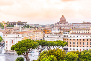Fototapeta premium Vatican City with St. Peter's Basilica. Panoramic skyline view from Castel Sant'Angelo, Rome, Italy