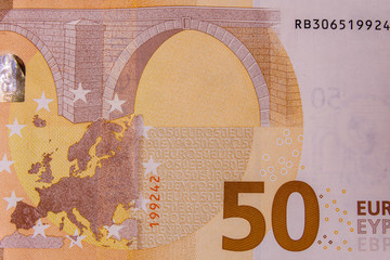 Closeup photo of fifty euro banknote