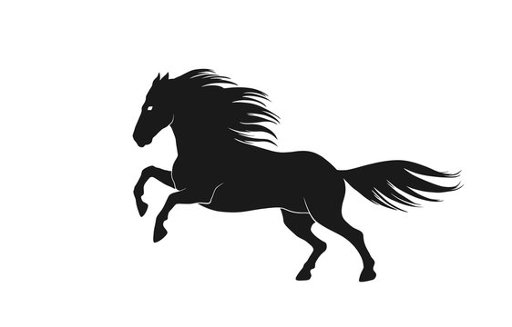 running horse silhouette side view. isolated vector image of animal