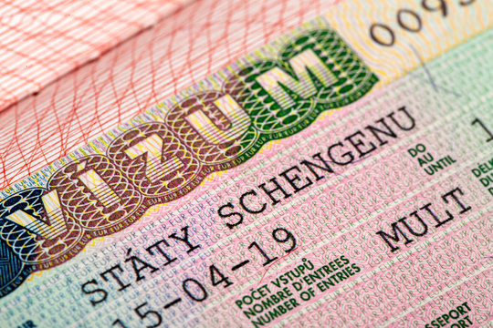 European Schengen Zone Visa In Passport, Closeup Shot