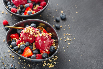 Berry refreshing ice cream scoops on plate