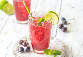 Two glasses of cherry mojito