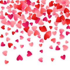 Red flying hearts bright love passion vector background.