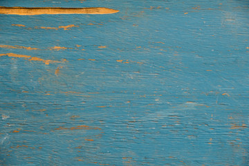 Wooden old cracked background painted blue paint.