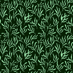 Naklejka na ściany i meble Estragon or tarragon seamless pattern therapeutic green leaf branch. Isolated rosemary vector illustration.