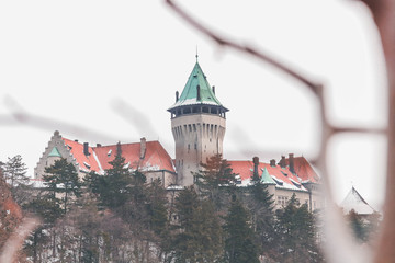 Smolenice Castle covered by snow.