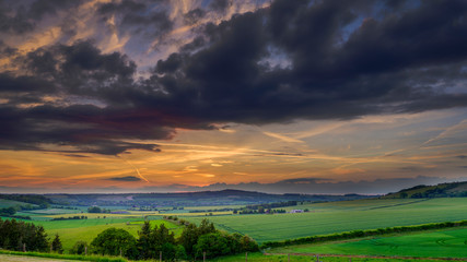 Stormy summer evening over the Meon Valley, South Downs National Park, UK
