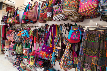 Fototapeta premium colorful new season traditional bags in the shop for fashion from Turkey.