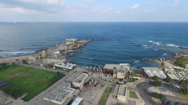 Left Side Flight over Caesarea Bay Promenade. Israel. DJI-0011-09
