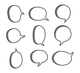 bubbles speech doodle set of different shapes and sizes. empty comic. text box. conversation chat. Boom isolated. Black line. vector illustration