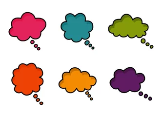 Gardinen bubbles speech doodle set of different shapes and sizes colorful. empty comic. text box. conversation chat. Boom isolated. vector illustration © Sathaporn