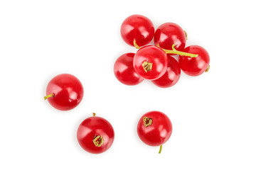 Red currant berry isolated on white background. Top view. Flat lay pattern
