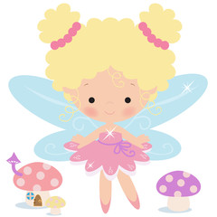 Cute blonde garden fairy vector cartoon illustration