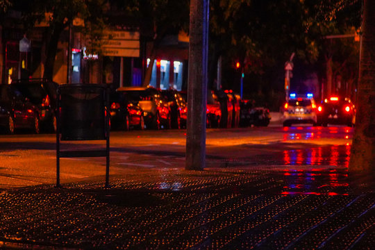 Rainy street in Madrid, Spain