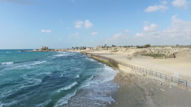 Fly-over the Hippodrome and Ruins of Ancient Caesarea. Israel. DJI-0015-01