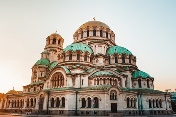 Fototapeta na wymiar alexander nevsky cathedral famous landmark in sofia bulgaria during sunset