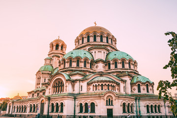 Fototapeta na wymiar alexander nevsky cathedral famous landmark in sofia bulgaria during sunset
