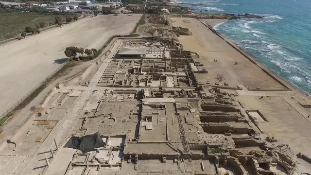 Aerial view of Caesarea Hippodrome ruins and Amphitheater. Israel. DJI-0015-02