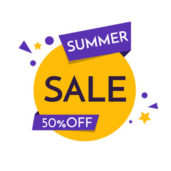 Summer Sale Banner icon, Poster, Flyer, 50 Off, Background. Super Sale, Special Offer on Every Brands .Vector illustration.