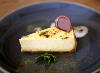 Photo of beautiful macro sweet chocolate cake cheesecake