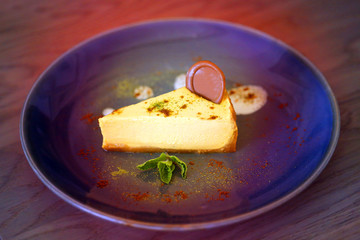 Photo of beautiful macro sweet chocolate cake cheesecake